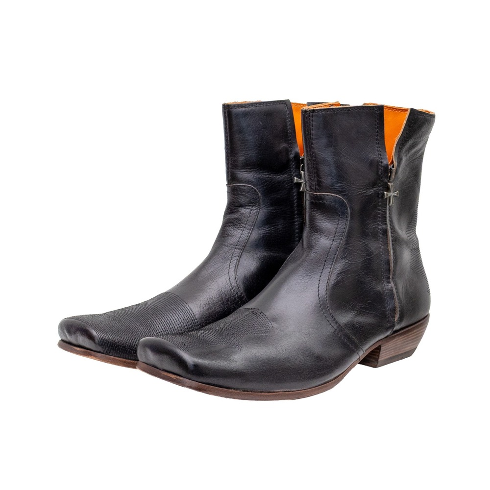 Mark Nason Black Leather Ankle Boots Mens US 13 EU 47 Side Zip Square Toe
